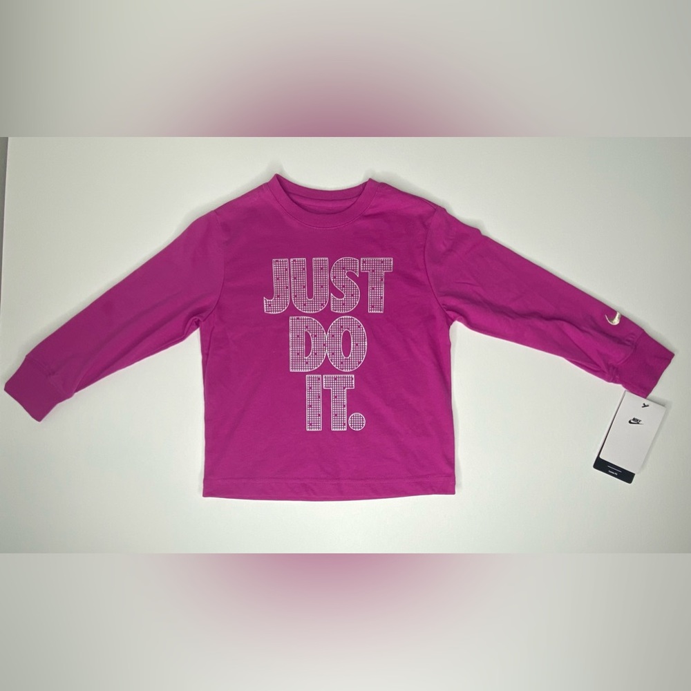 Nike Girls Long sleeves Graphic T-Shirt “Just Do It!” Print Pink Size 4 XS